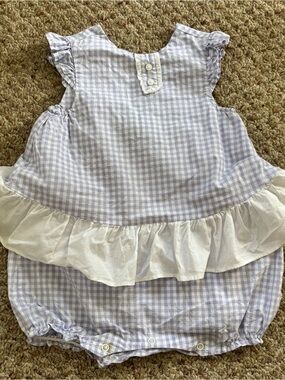 Janie and Jack Lilac Gingham Ruffle Baby Romper Size 12-18M